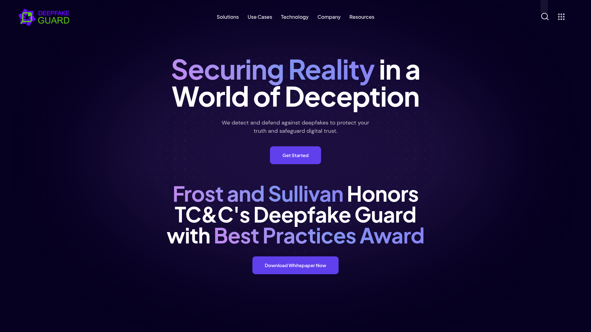 deepfakeguard.ai weboldal főoldala